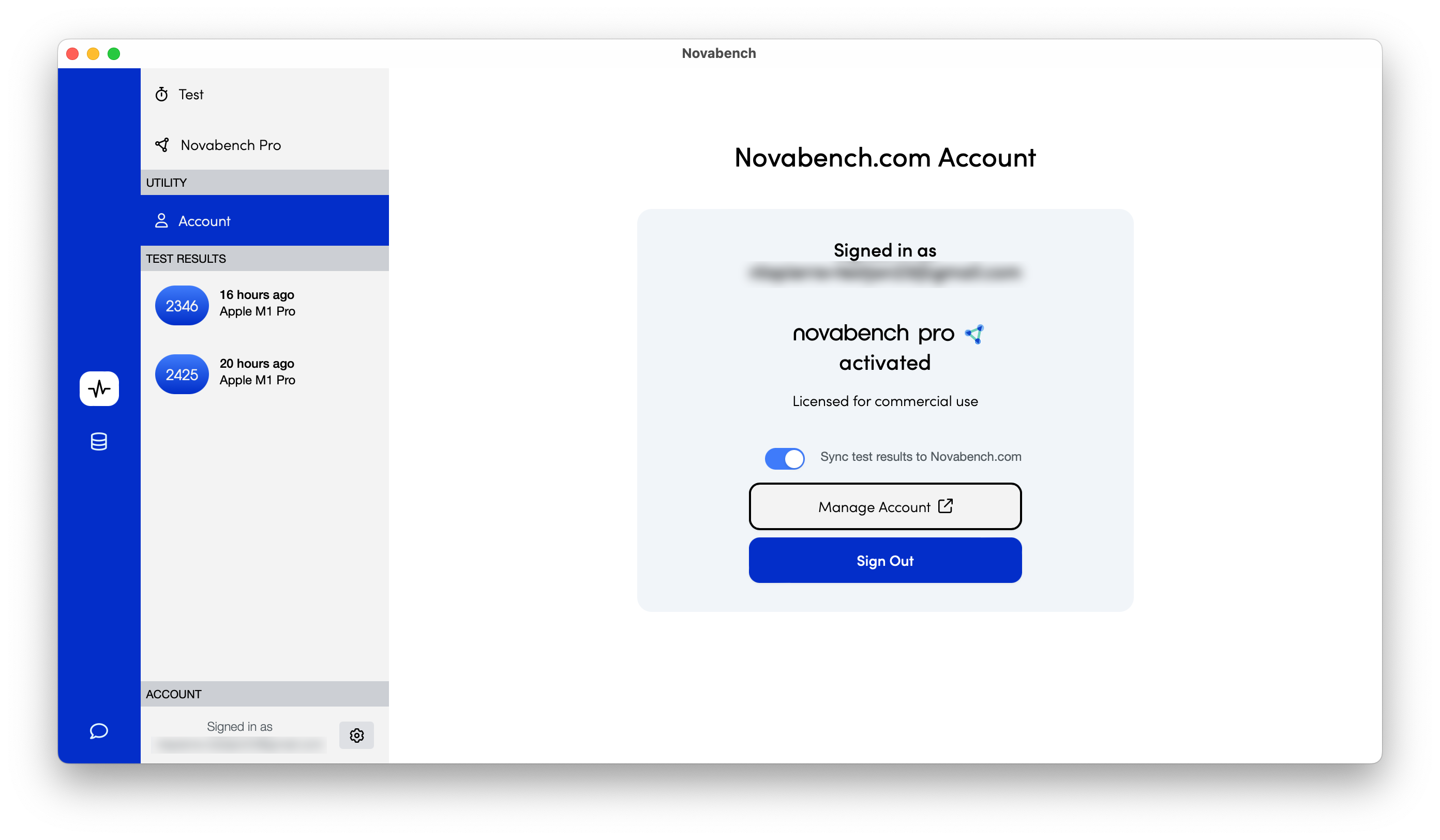 Novabench Signed In Screenshot