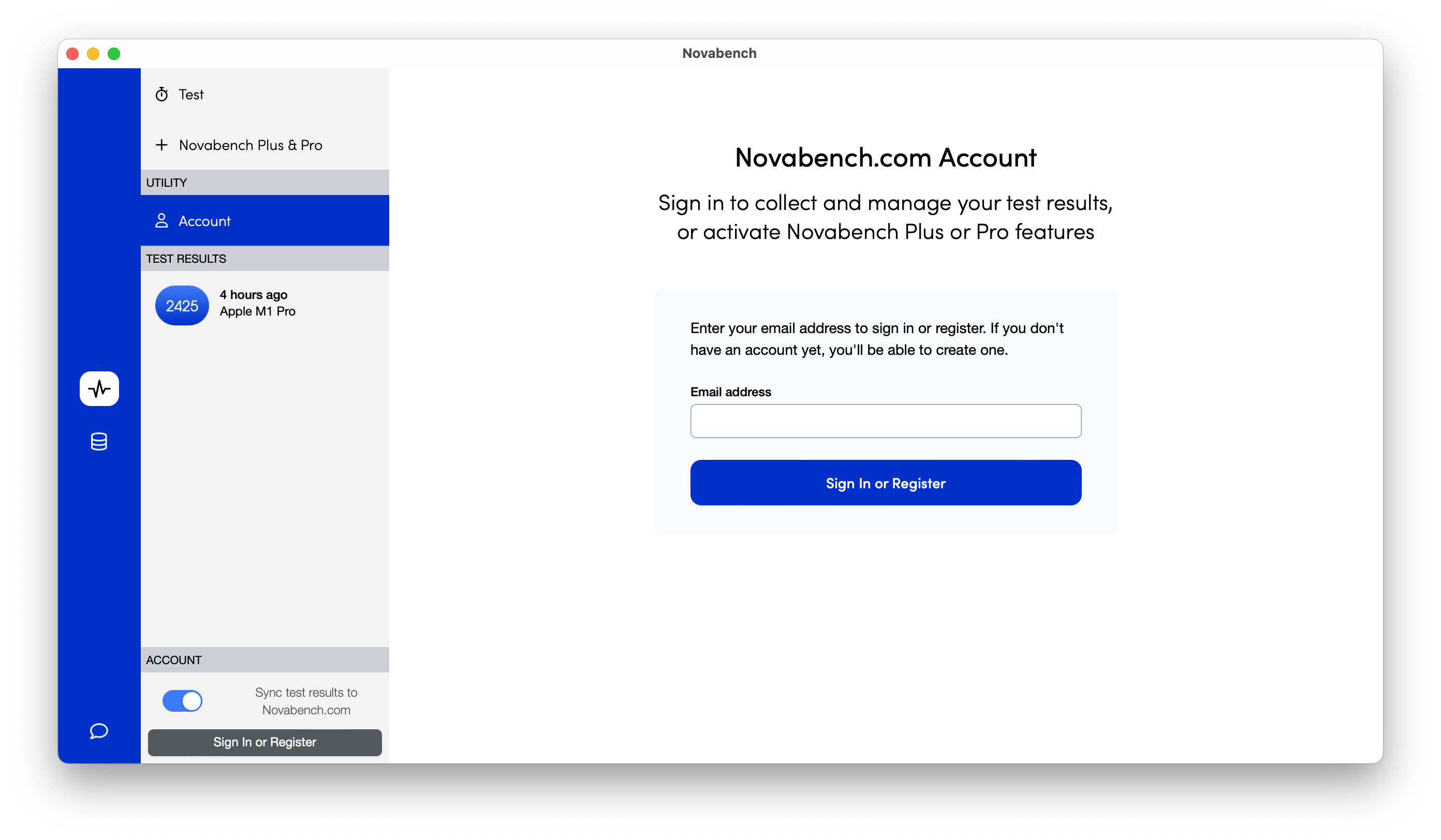Novabench Sign In Screenshot